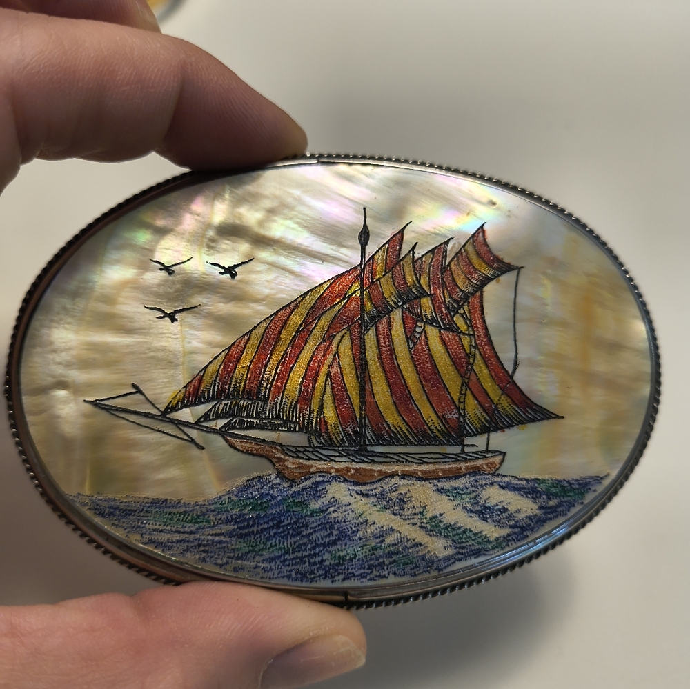 Mother of Pearl Clipper Ship Belt Buckle